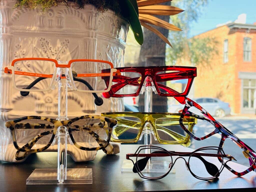 Colorful designer eyeglasses display