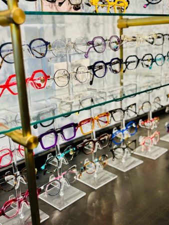 Colorful eyeglasses on display
